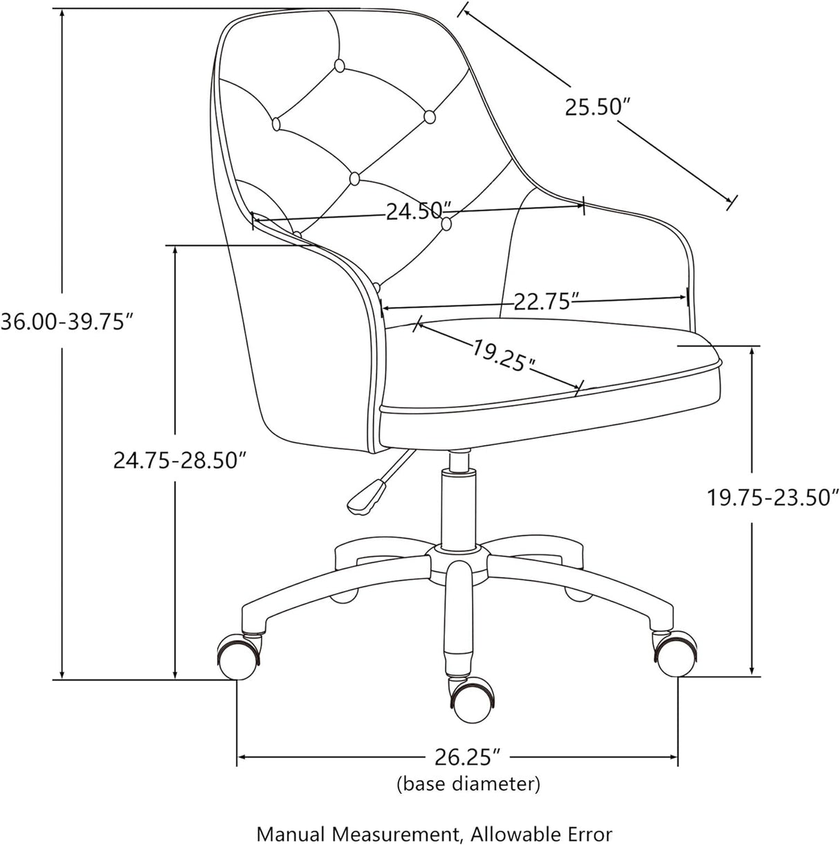 Home Office Chair with Wheels Comfortable Modern Mid-Back Computer Desk Chair PU Leather Swivel Adjustable Upholstered Computer Task Chair Executive Chair with Soft Seat, Caramel