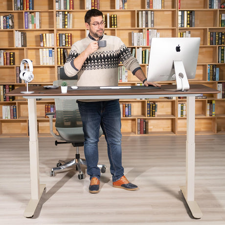 Standing Desk 71 X 32 Inches Dual-Motor Height Adjustable Desk Electric Sit Stand Desk Home Office Desks Whole Piece Desk Board (English Walnut Desktop/White Frame)