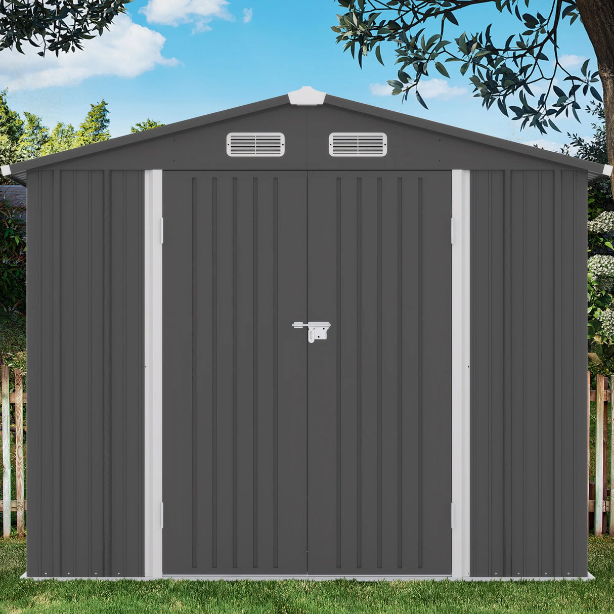 10' X 8' Outdoor Metal Storage Shed, Tools Storage Shed, Galvanized Steel Garden Shed with Lockable Doors, Outdoor Storage Shed for Backyard, Patio, Lawn, D7811