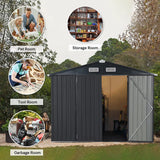 Outdoor Storage Shed, 8'X6' Galvanized Metal Steel Weather Resistant Garden Shed for Bike, Garbage Can, Lawnmower, Tool Storage Shed W/Lock, for Backyard Patio Lawn, Black