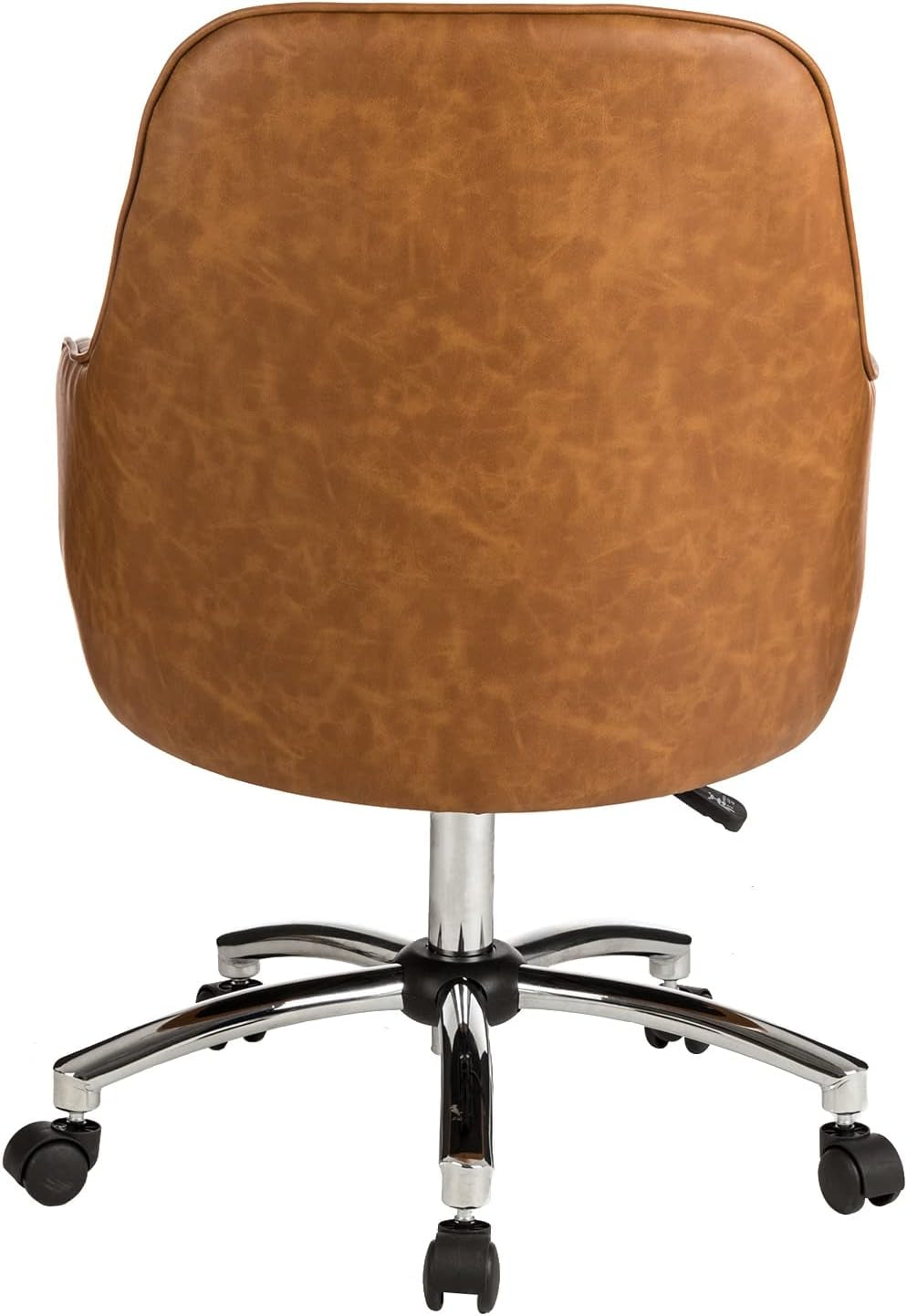 Home Office Chair with Wheels Comfortable Modern Mid-Back Computer Desk Chair PU Leather Swivel Adjustable Upholstered Computer Task Chair Executive Chair with Soft Seat, Caramel