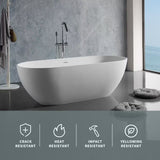 59 In. Stone Resin Flatbottom Solid Surface Freestanding Double Slipper Soaking Bathtub in White with Brass Drain