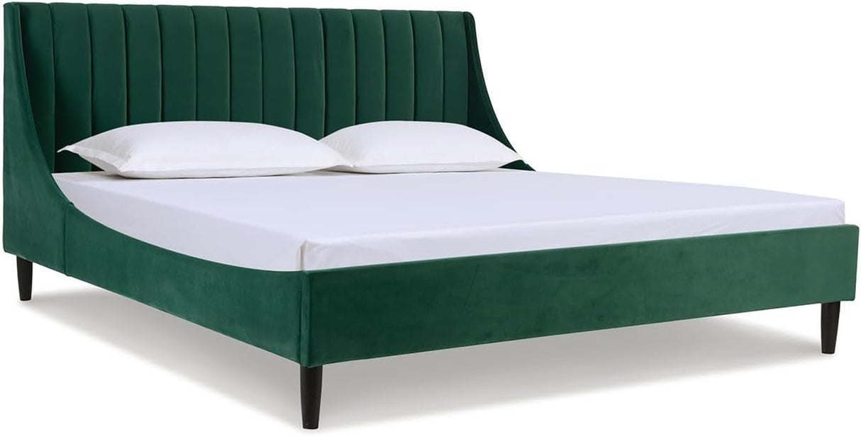 Sandy Wilson Home Marlowe Upholstered Shelter Headboard Bed Set, King, Evergreen Velvet