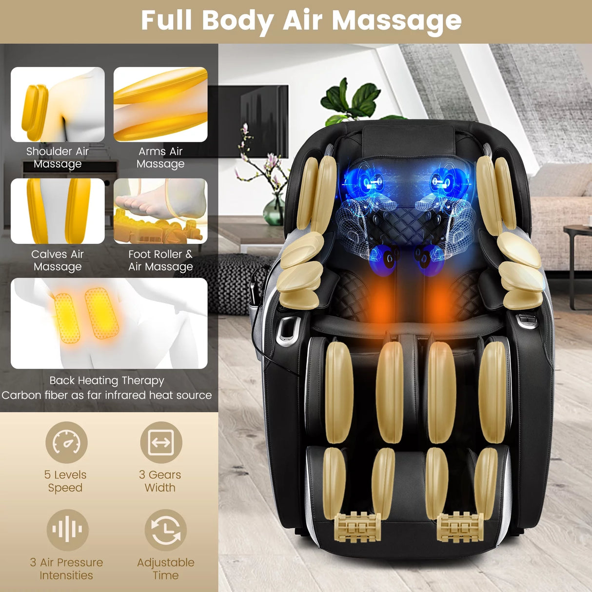 SL Track Full Body Zero Gravity Massage Chair with Voice Control Heat Foot Roller