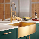 Brass Tone 33-Inch Apron-Front Farmhouse Kitchen Sink - Matte Gold Stainless Steel Single Bowl - RVH9733GG