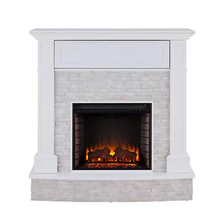 Johnna 48 In. Faux Stone Media Electric Fireplace in White