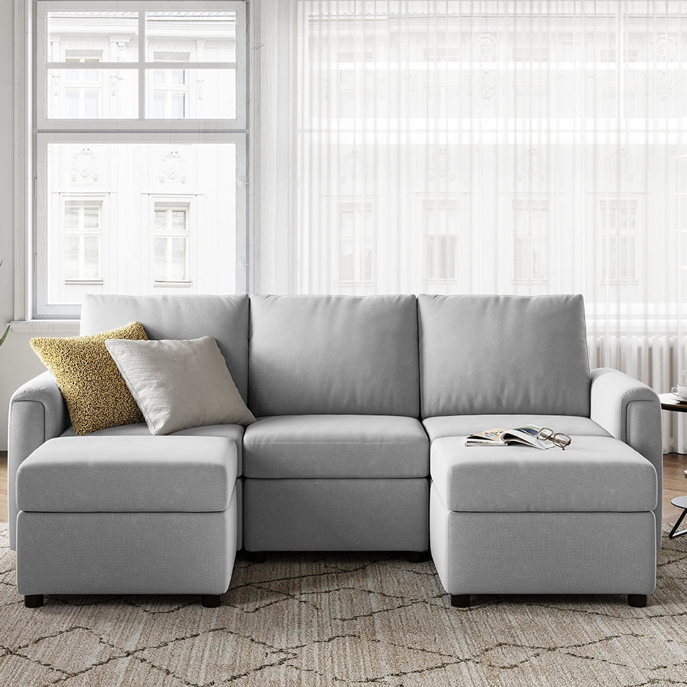 LINSY HOME Modular Couches and Sofas Sectional with Storage Sectional Sofa U Shaped Sectional Couch with Reversible Chaises, Light Gray