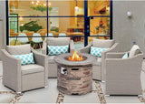 Outdoor 5-Piece Patio Conversation Set, PE Rattan Furniture Wicker Chairs Propane Fire Pit Table W Light Grey Cushion W 32-Inch 40,000 BTU Stone-Crest Fire Table Column, Waterproof Cover