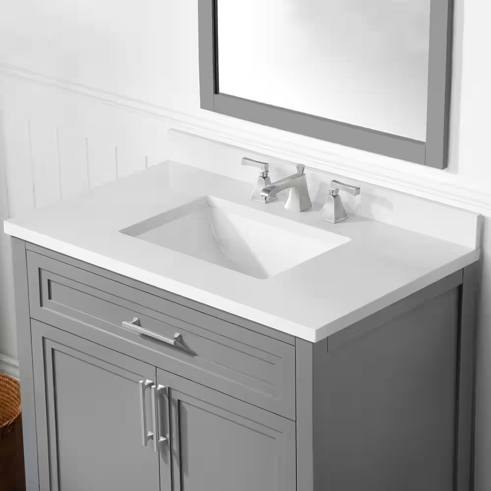 Mayfield 36 In. W X 22 In. D X 34 In. H Single Sink Bath Vanity in American Gray with White Engineered Stone Top