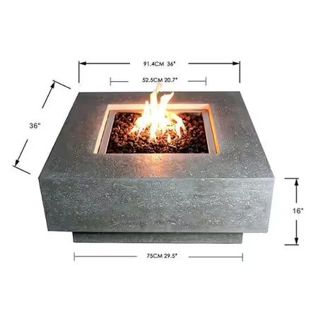 Manhattan 36 In. X 16 In. Square Concrete Natural Gas Fire Pit Table in Light Gray