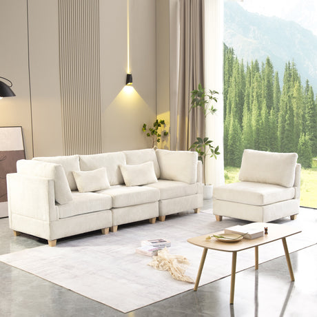 Modern Beige Convertible L Shape Sofa Corduroy Fabric Comfortable Multi-Person Combination Living Room Sofa Furniture