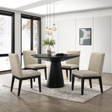 Roundhill Furniture Rocco Contemporary Wood Dining Set, round Pedestal Table with 4 Chairs, Ebony