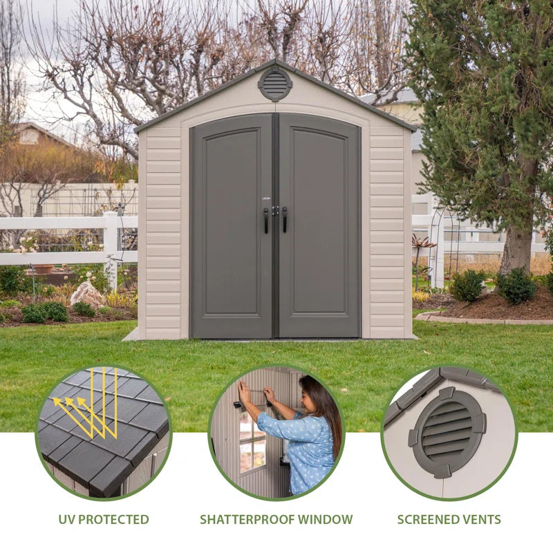 Lifetime 8 Ft. X 7.5 Ft. High-Density Polyethylene (Plastic) Outdoor Storage Shed with Steel-Reinforced Construction