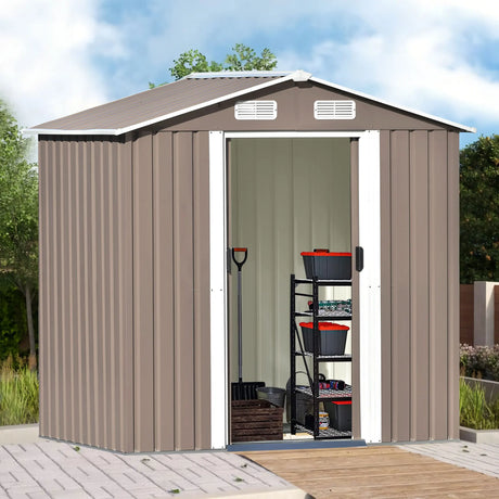 Patio 6Ft X4Ft Bike Shed Garden Shed, Metal Storage Shed with Lockable Door, Tool Cabinet with Vents and Foundation for Backyard