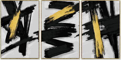 Gold Framed Black and Gold Abstract Wall Art 3D Textured Black and White Canvas Wall Decor with Gold Foil for Living Room Bedroom Office, Large 3 Piece Modern Home Decor, 20"X30"X3 Panels