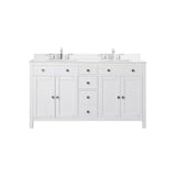 Austen 60 In. W X 22 In. D X 34 In. H Double Sink Bath Vanity in White with White Engineered Marble Top