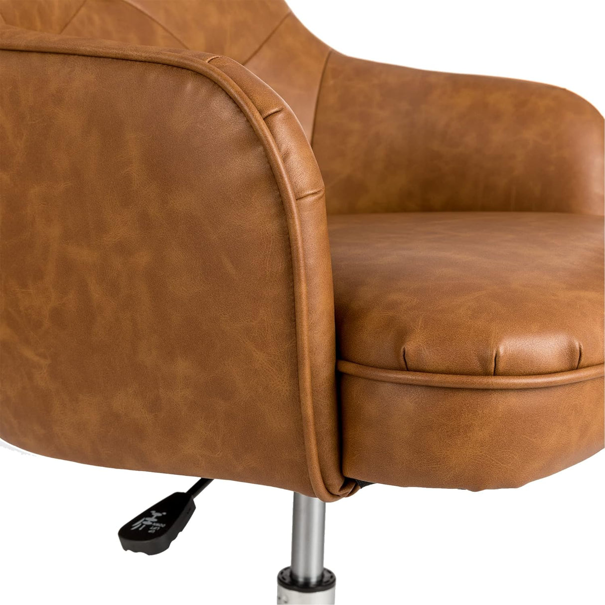 Home Office Chair with Wheels Comfortable Modern Mid-Back Computer Desk Chair PU Leather Swivel Adjustable Upholstered Computer Task Chair Executive Chair with Soft Seat, Caramel