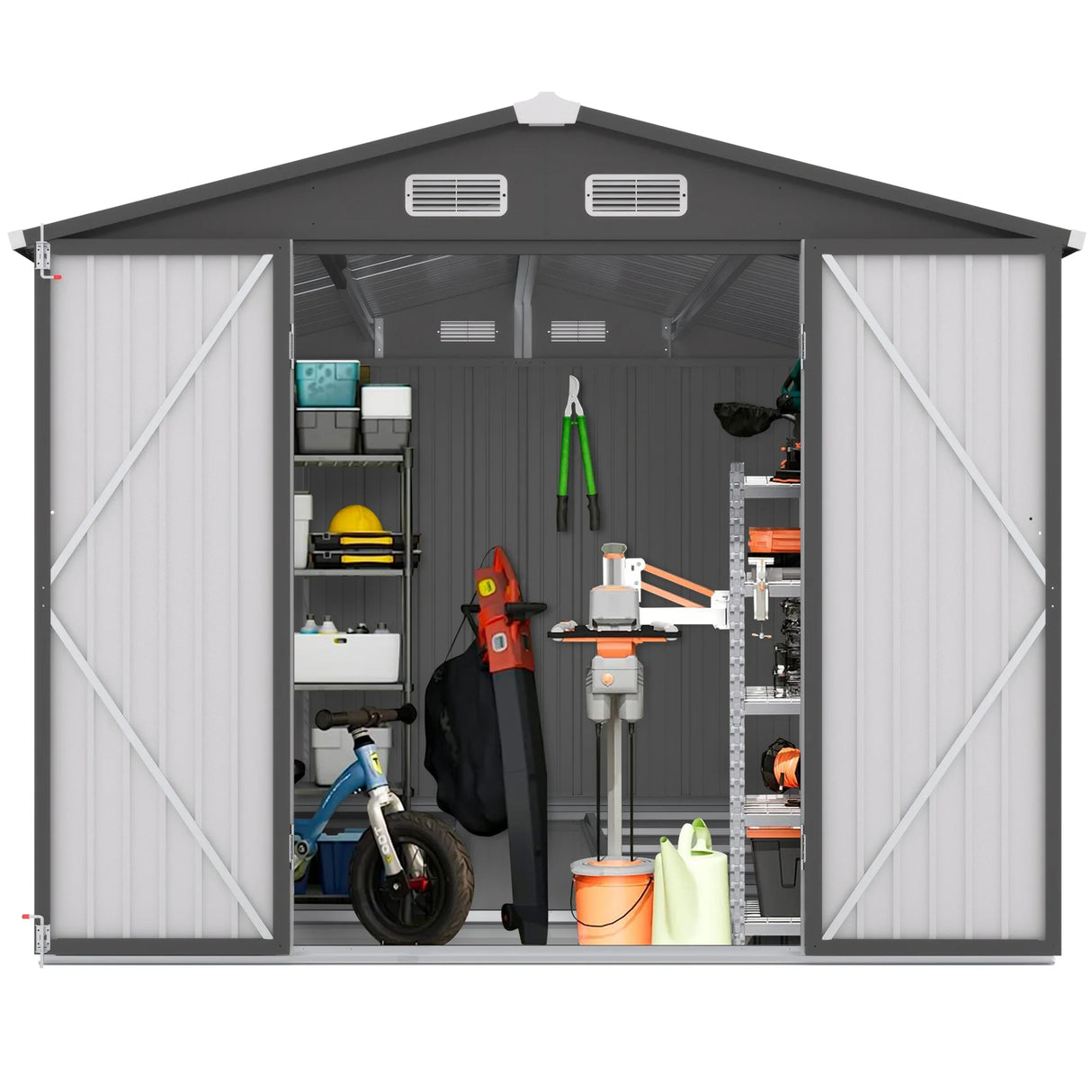 10' X 8' Outdoor Metal Storage Shed, Tools Storage Shed, Galvanized Steel Garden Shed with Lockable Doors, Outdoor Storage Shed for Backyard, Patio, Lawn, D7811