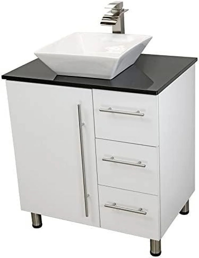 Windbay 30" Freestanding Bathroom Vanity, White Texture Embossed. Black Flat Stone Countertop