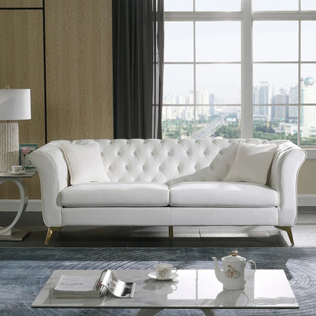 Modern Chesterfield Sofa 3 Seater Sectional Sofa Velvet Upholstery Contemporary Style Living Room Sofa for Apartment