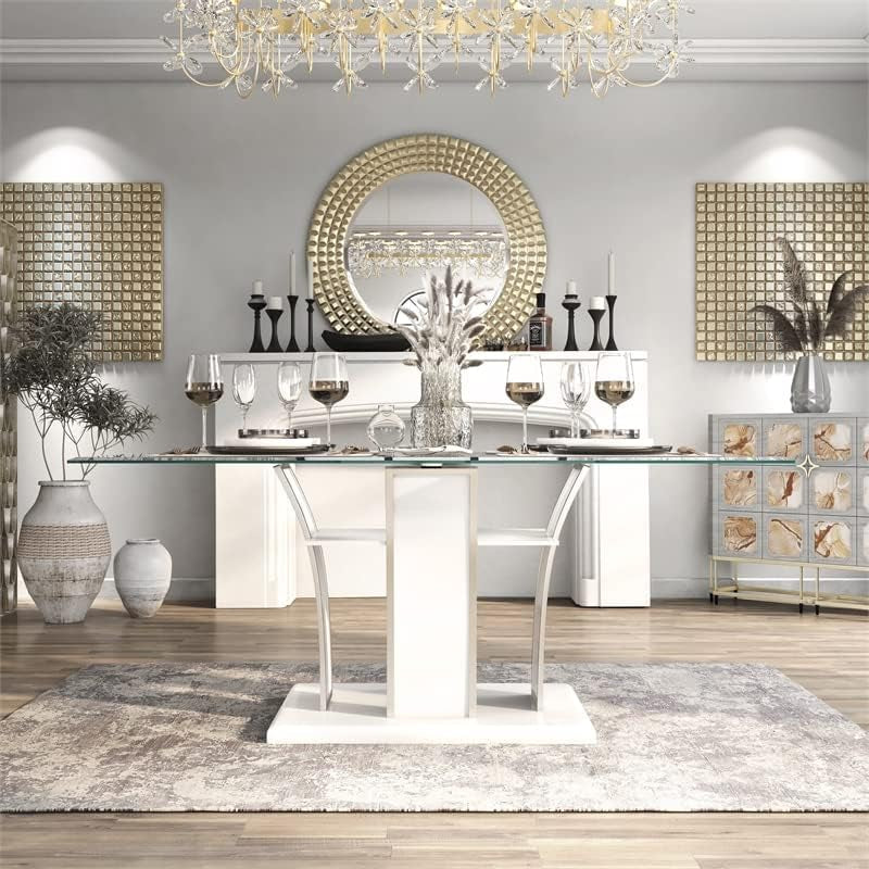 Valery Contemporary Glass Top Dining Table in White