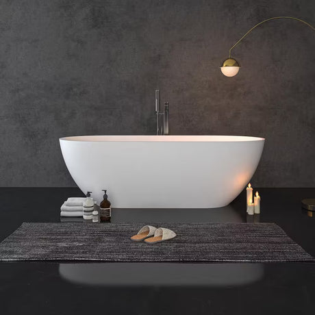59 In. Stone Resin Flatbottom Solid Surface Freestanding Double Slipper Soaking Bathtub in White with Brass Drain