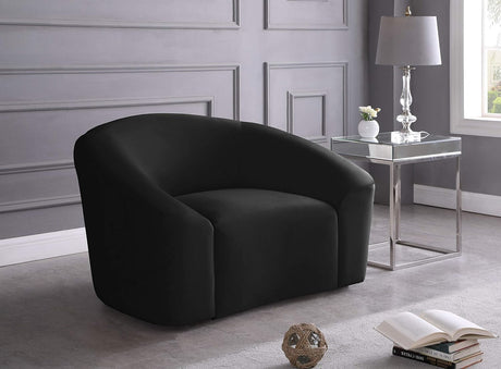 Riley Collection Modern | Contemporary Velvet Upholstered Chair with Rounded Design, 49" W X 35.5" D X 29.5" H, Black