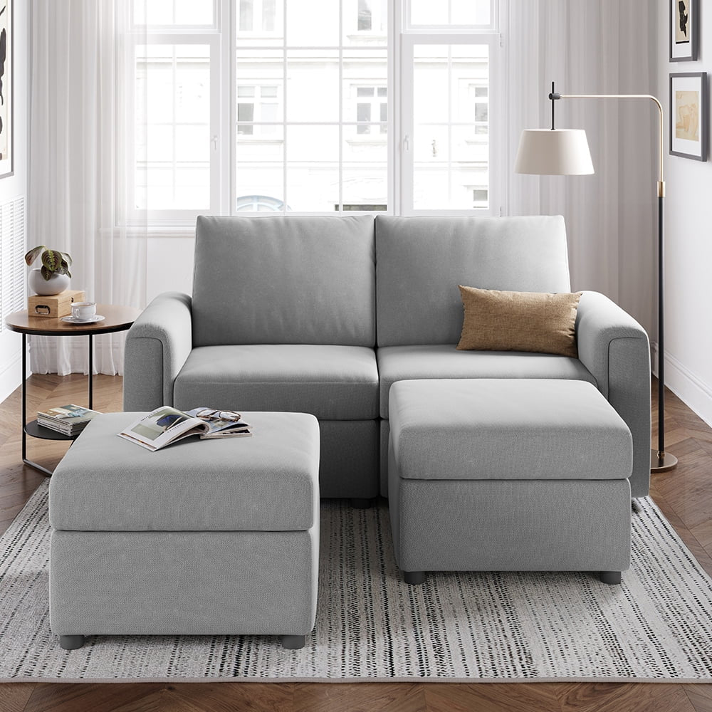 LINSY HOME Modular Couches and Sofas Sectional with Storage Sectional Sofa U Shaped Sectional Couch with Reversible Chaises, Light Gray