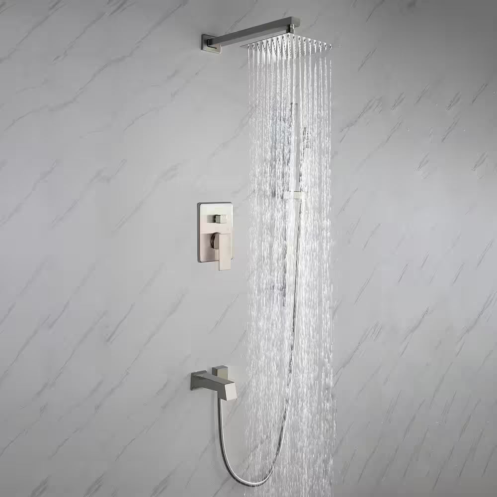 Cero 1-Spray Tub and Shower Faucet Combo with Square Showerhead and Handheld Shower Wand in Brushed Nickel