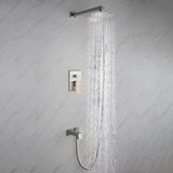 Cero 1-Spray Tub and Shower Faucet Combo with Square Showerhead and Handheld Shower Wand in Brushed Nickel