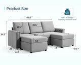 LINSY HOME Modular Couches and Sofas Sectional with Storage Sectional Sofa U Shaped Sectional Couch with Reversible Chaises, Light Gray