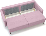 Modern Max Sleeper Sofa Bed - Storage Convertible Couch, Solid Pine Wood, Revolution Performance Fabrics, Sinuous Springs, Made in Europe, Queen Size 90In W X 39In D X 36In H– Pink