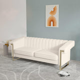 Modern Sofa,Collection Contemporary Velvet Upholstered Sofa Couch with Stainless Steel Base,83.86“ Lx 30.70“ Wx 30.51“ H(Beige)