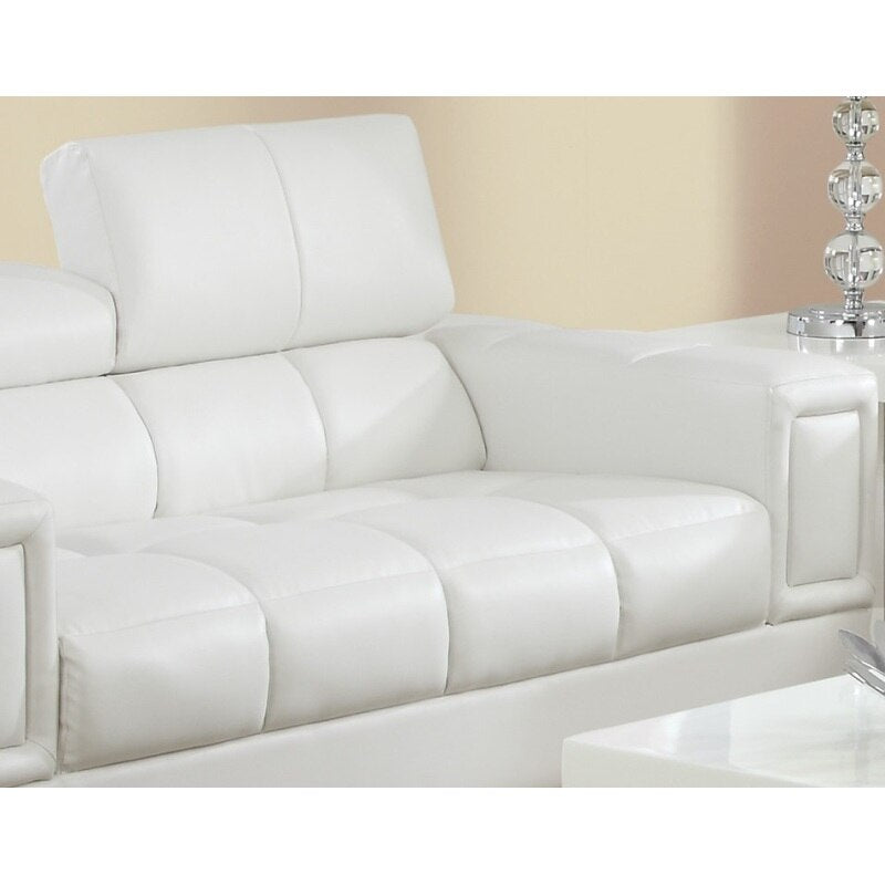 White Faux Leather Living Room 2Pc Sofa Set Sofa and Loveseat Furniture Couch Unique Design Metal Legs Adjustable Headrest
