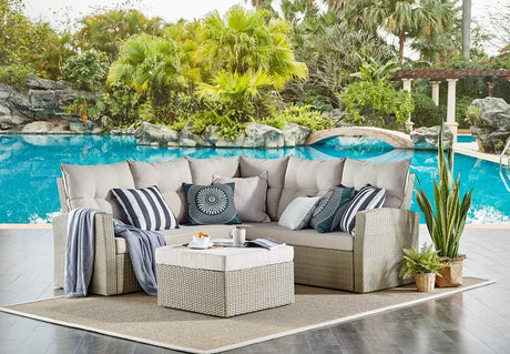 Pangkal Pinang 78"W All-Weather Wicker Outdoor Double Loveseat and Large Ottoman with Cushions