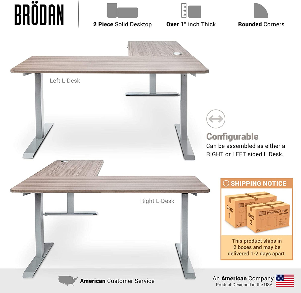 Electric Standing L Desk with Power Charging Station, Adjustable Height Sit Stand Home Office Desk, L Shaped Computer Desk, 67X59 Inches Corner Stand up Desk, Oak Top with Gray Frame