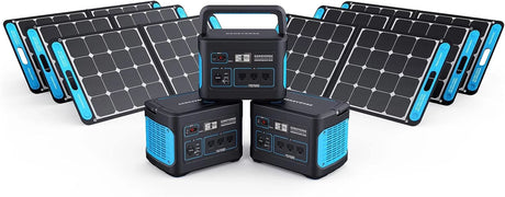 1002Wh 3X Homepower ONE (3X 1000W AC Outlets Each) + 6X 100W Solar Panels. Quiet, Indoor-Safe Backup Battery Generators for Home Devices