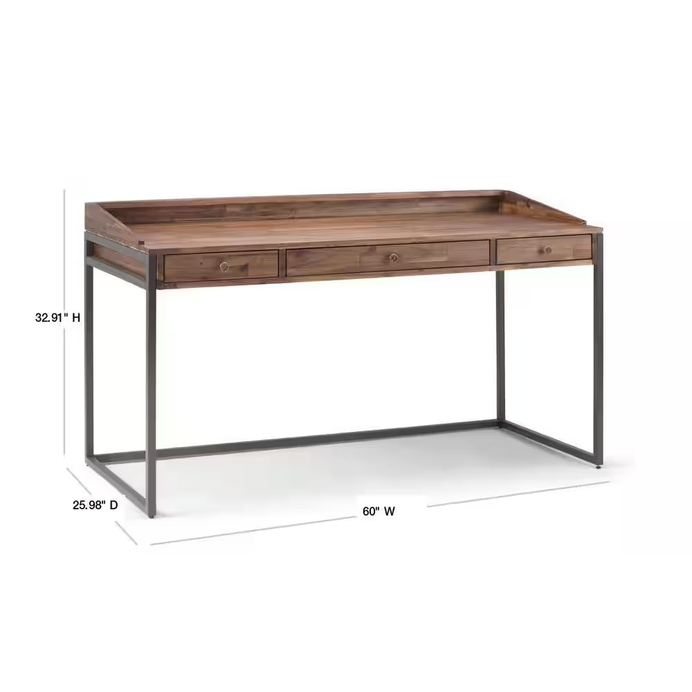 Ralston Solid Acacia Wood Modern Industrial 60 In. Wide Writing Office Desk in Rustic Natural Aged Brown