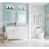 Aberdeen 60 In. Double Sink Freestanding White Bath Vanity with Carrara Marble Top (Assembled)