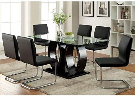 Contemporary Tempered Glass Top Double Pedestal Dining Table in Black