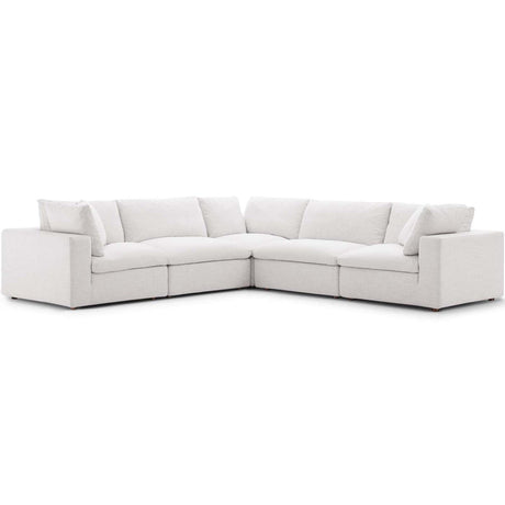 Commix Down-Filled Overstuffed Upholstered 5-Piece Sectional Sofa Set in Beige