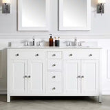 Austen 60 In. W X 22 In. D X 34 In. H Double Sink Bath Vanity in White with White Engineered Marble Top