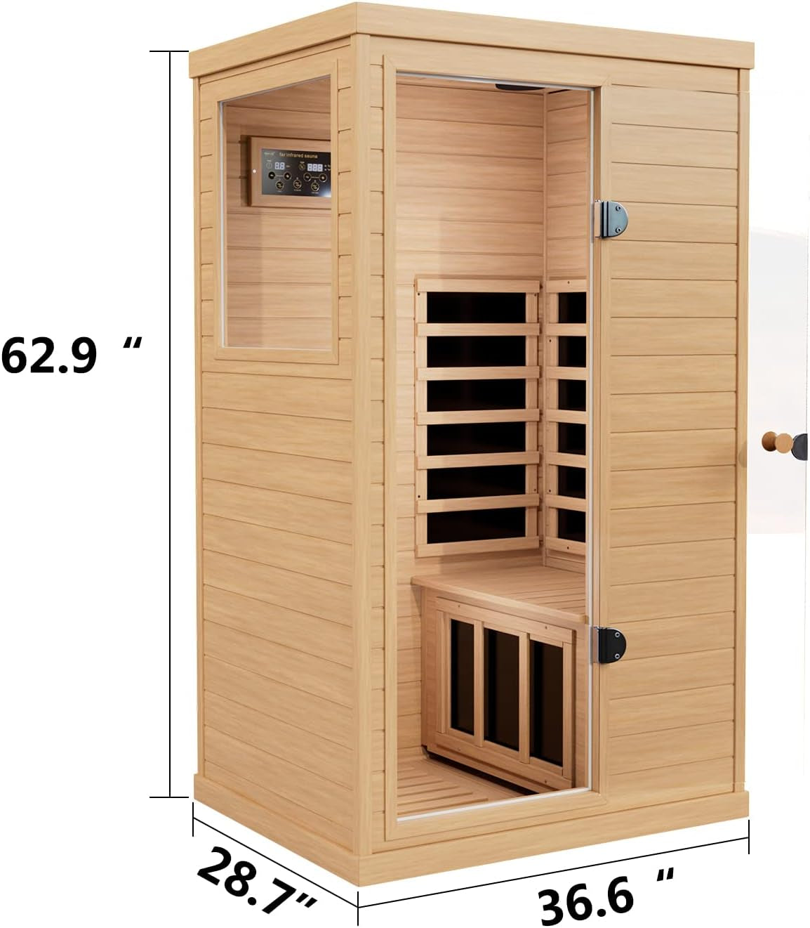 1 Person Infrared Sauna, Infrared Sauna Indoor,Home Sauna Low EMF Infrared Saunas, 1050Watt, Canadian Hemlock, Smart Display, 2 Bluetooth Speakers, Eye-Protection Reading Lamp