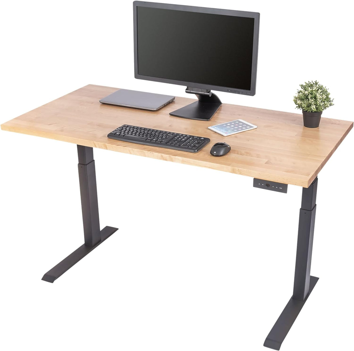 Stand up Desk Store Solid Wood Top Electric Adjustable Height Standing Desk with Programmable Memory (Charcoal Frame/Natural Birch Top, 60" Wide)