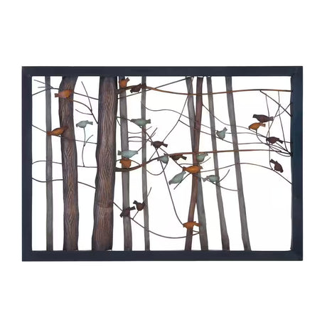 Metal Multi Colored Bird Wall Decor with Real Wood Detailing