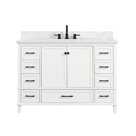 Merryfield 43 In. Single Sink Freestanding White Bath Vanity with White Carrara Marble Top (Assembled)