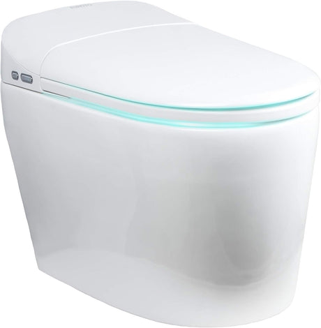 [Newest 2021] One-Piece Dual Flush, Integrated Bidet and Toilet,Luxury Auto Open and Close Lid Heated Seat, Warm Dryer, White (Foot Feel Flip Flap Smart Toilet)