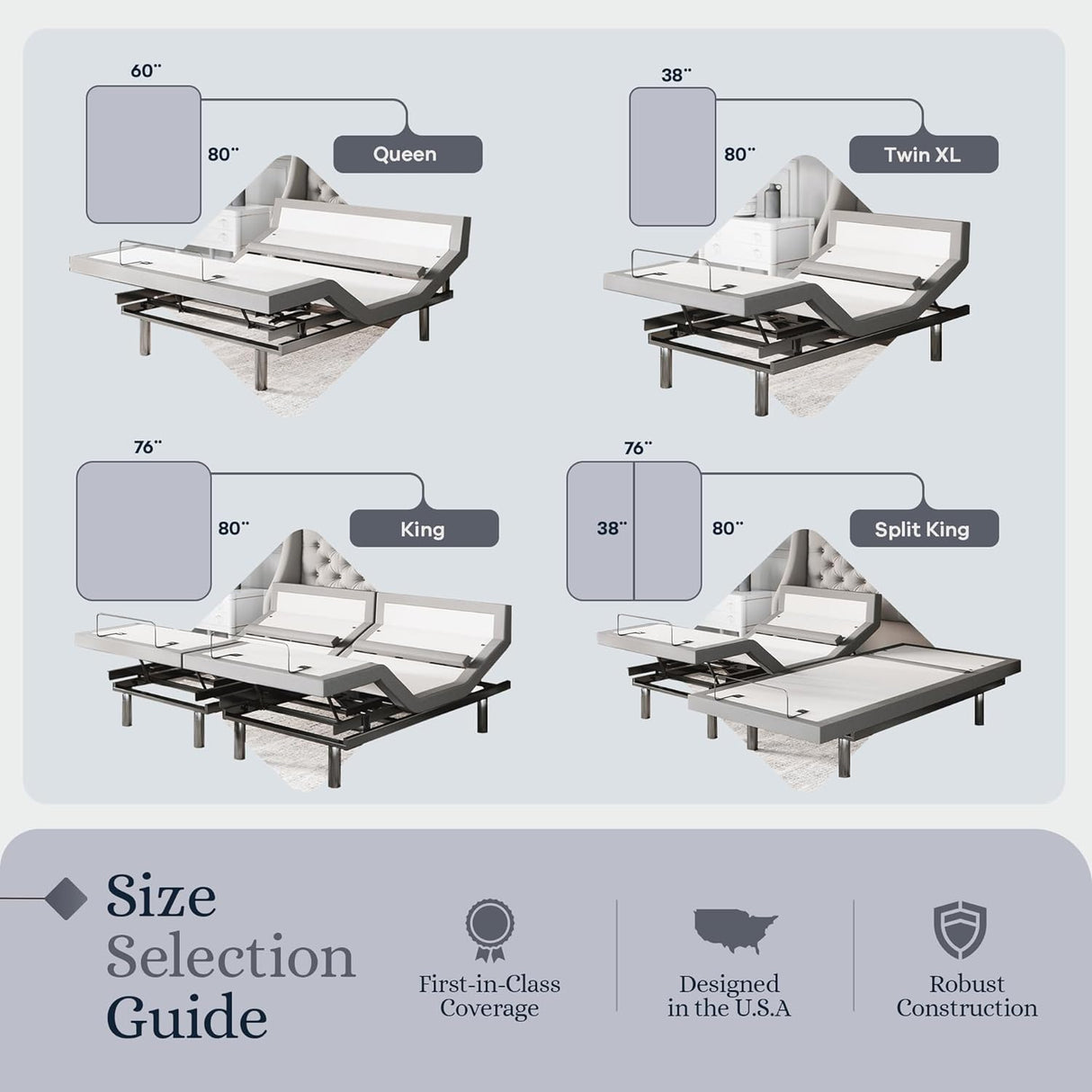 Platinum Adjustable Bed Base-Frame+ 14 Inch Hybrid Spring Matt (Medium Soft), Lumbar Support, Head-Pillow-Tilt, Massage, Under-Bed Lights, USB - Split King