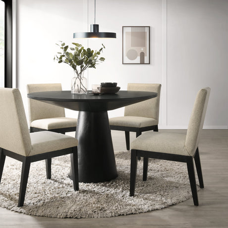Roundhill Furniture Rocco Contemporary Wood Dining Set, round Pedestal Table with 4 Chairs, Ebony