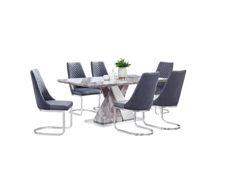 Caprice Faux Marble Top Crossed Base Dining Set